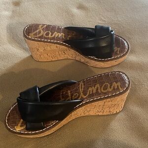 Sam Edelman Black Cork Wedge Sandals